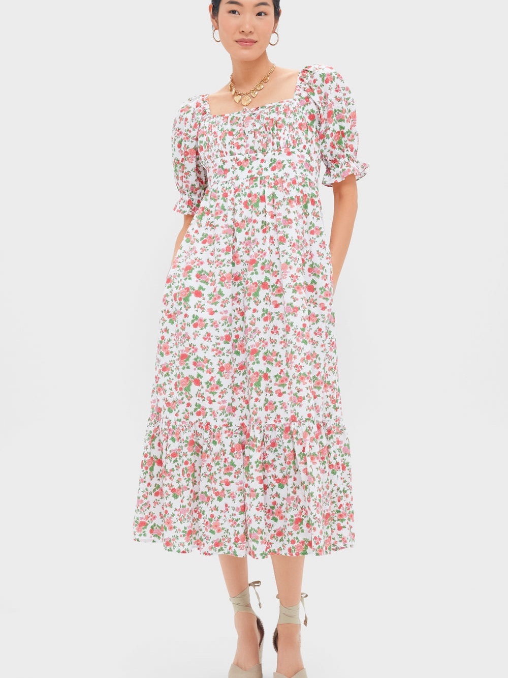 Pink City Prints Vintage Ditsy Simone Dress Pink Floral Medium